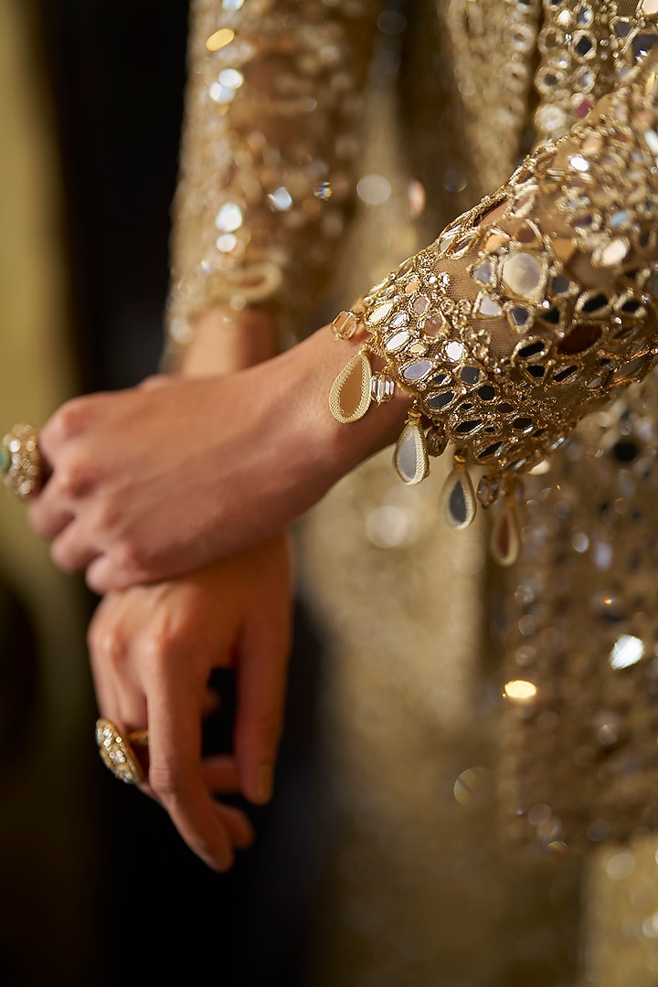 Gold Net Mirror Embroidered Bridal Sharara Set by Seema Gujral at Pernia's Pop Up Shop