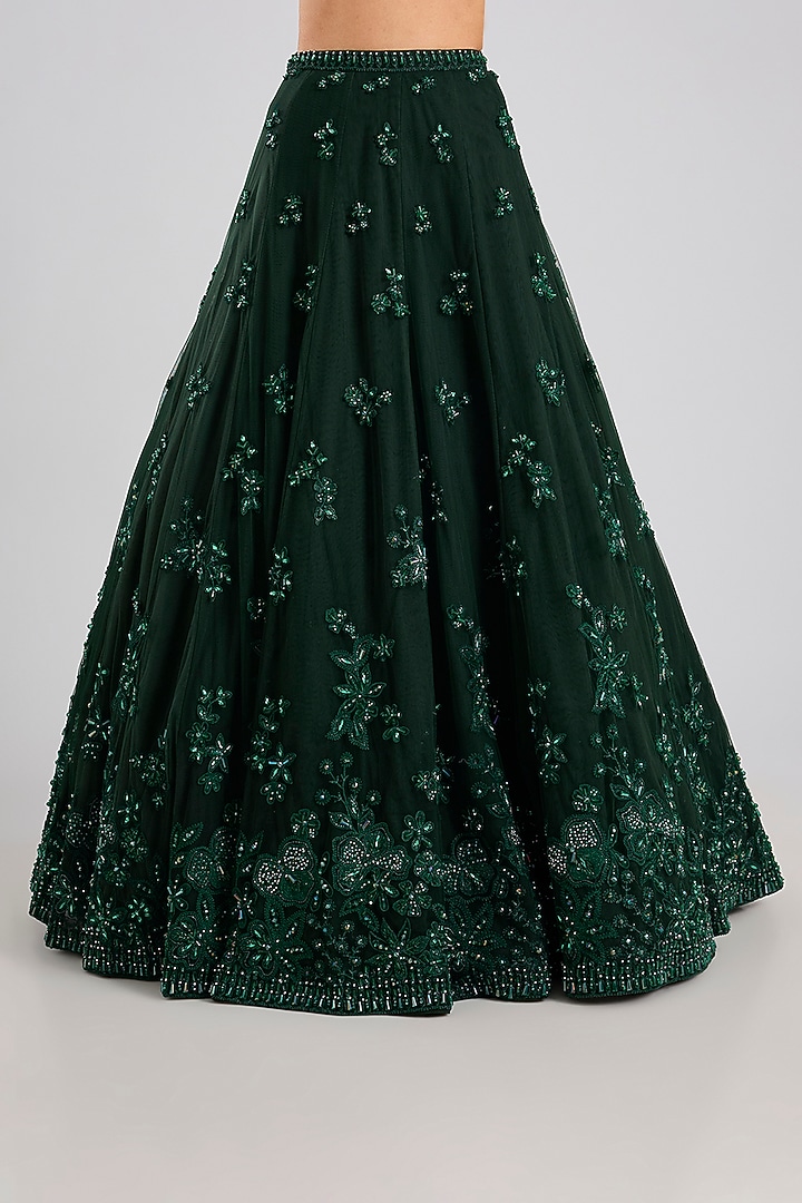 Green Net Embroidered Bridal Lehenga Set by Seema Gujral at Pernia's Pop Up Shop