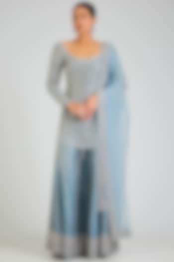 Ice Blue Tissue Bridal Sharara Set by Seema Gujral at Pernia's Pop Up Shop