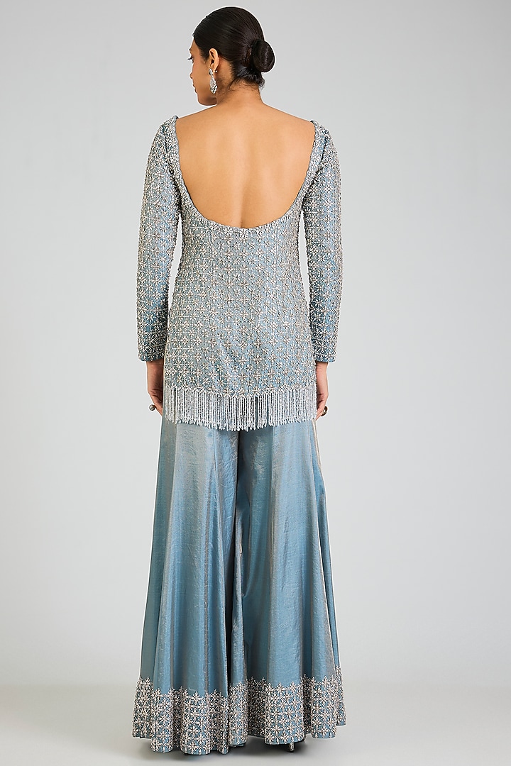 Ice Blue Tissue Bridal Sharara Set by Seema Gujral at Pernia's Pop Up Shop