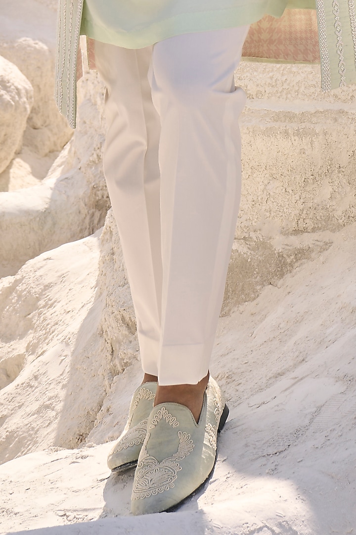 Sea Green Raw Silk Embroidered Groom Indowestern Set by Seema Gujral Men at Pernia's Pop Up Shop