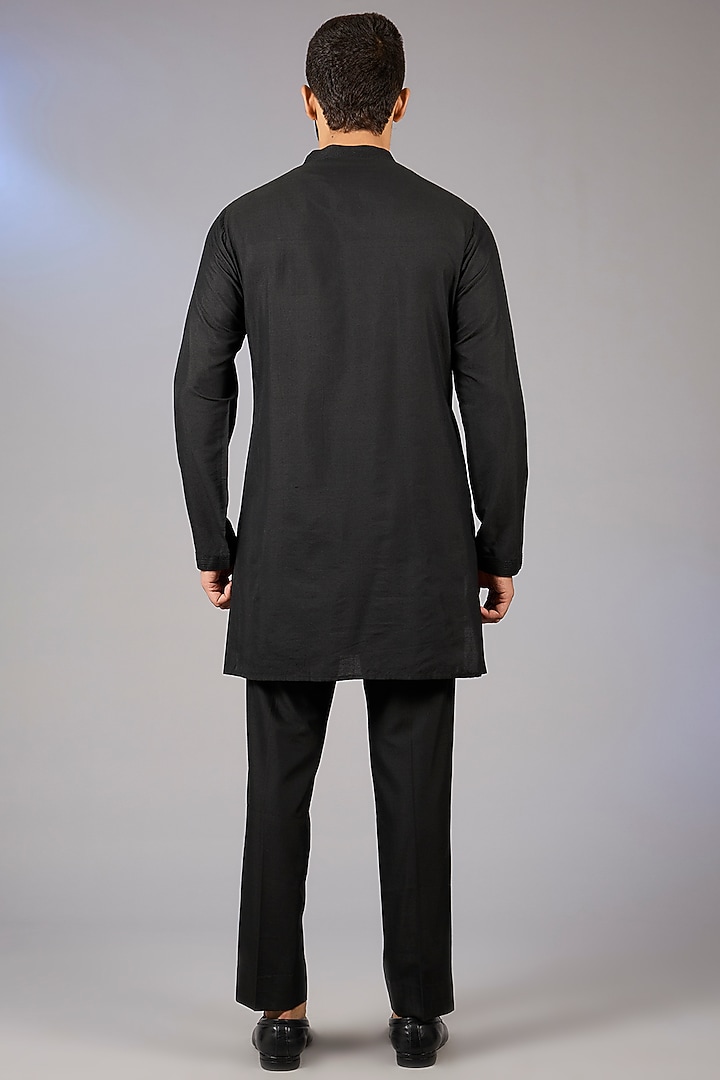 Black Matka Silk Embroidered Groom Sherwani Set by Seema Gujral Men at Pernia's Pop Up Shop