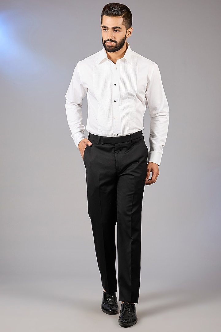 Midnight Blue Cotton Bugle Bead Embroidered Tuxedo Set by Seema Gujral Men at Pernia's Pop Up Shop