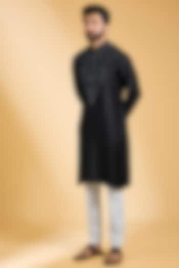 Grey Silk & Cotton Embroidered Kurta Set by Seema Gujral Men
