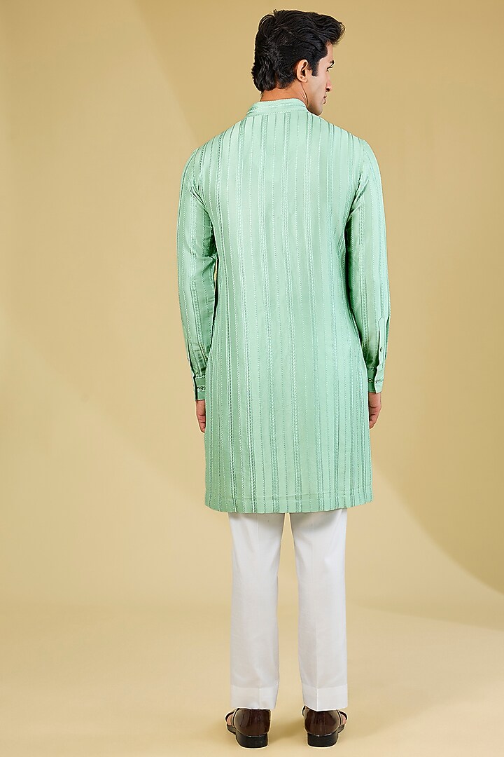 Sage Green Raw Silk Thread Work Bundi Set by Seema Gujral Men at Pernia's Pop Up Shop