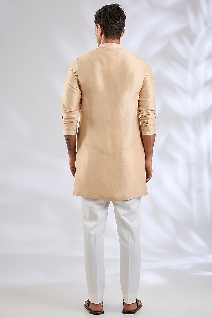 Nude Raw Silk Embroidered Groom Sherwani Set by Seema Gujral Men at Pernia's Pop Up Shop