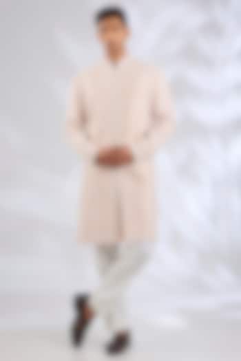 Nude Raw Silk Embroidered Groom Sherwani Set by Seema Gujral Men at Pernia's Pop Up Shop