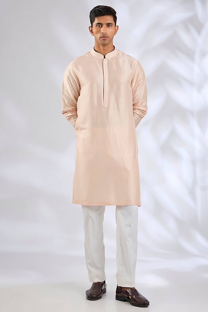 Nude Raw Silk Embroidered Groom Sherwani Set by Seema Gujral Men at Pernia's Pop Up Shop