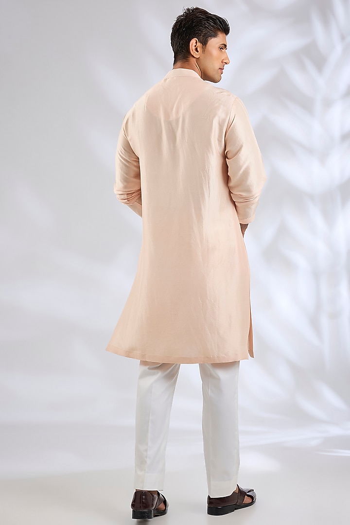 Nude Raw Silk Embroidered Groom Sherwani Set by Seema Gujral Men at Pernia's Pop Up Shop