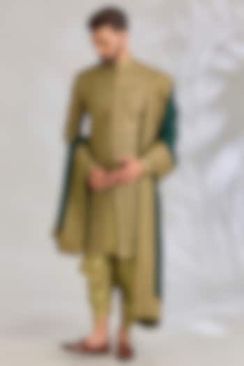 Gold & Green Silk Groom Sherwani Set by Seema Gujral Men at Pernia's Pop Up Shop