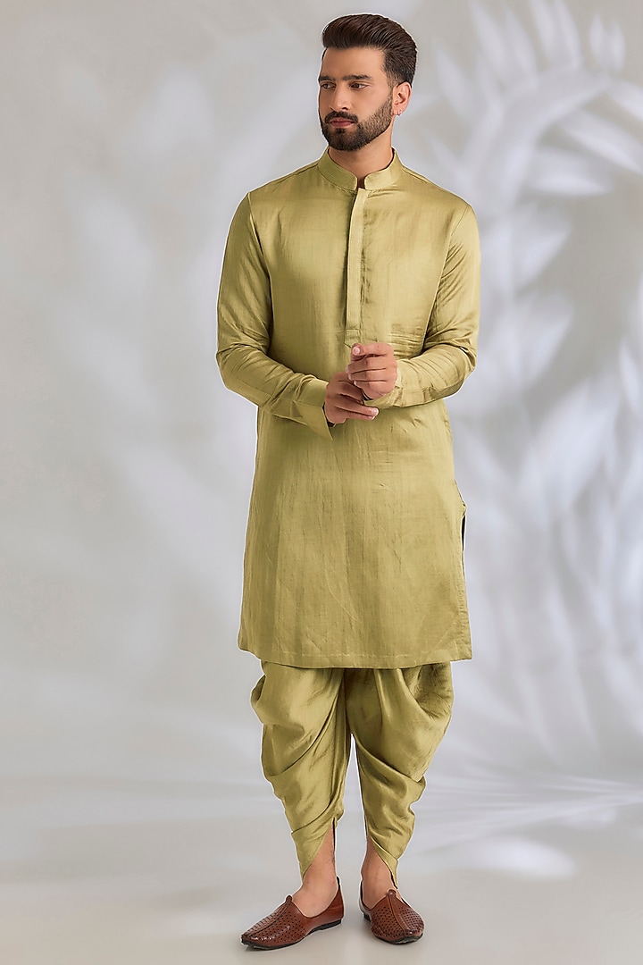 Gold & Green Silk Groom Sherwani Set by Seema Gujral Men at Pernia's Pop Up Shop