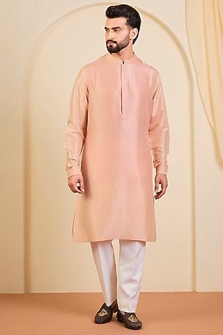 Peach Silk Kurta Set by Seema Gujral Men