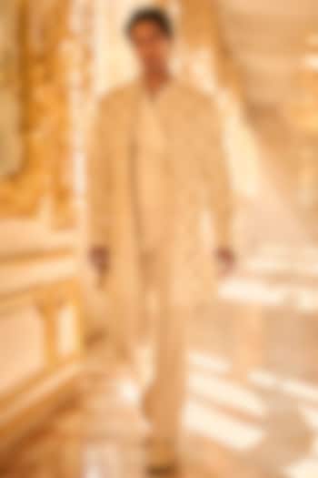 Ivory Suiting Bugle Beads Embroidered Groom Sherwani Set by Seema Gujral Men at Pernia's Pop Up Shop
