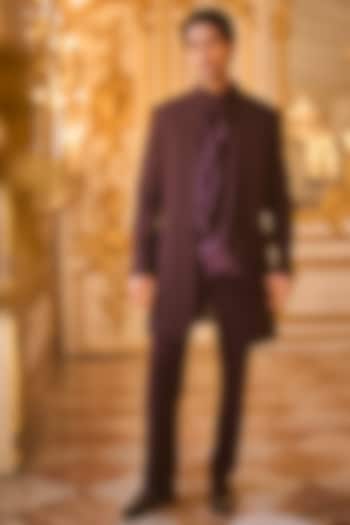 Wine Suiting Bugle Beads Embroidered Groom Sherwani Set by Seema Gujral Men at Pernia's Pop Up Shop