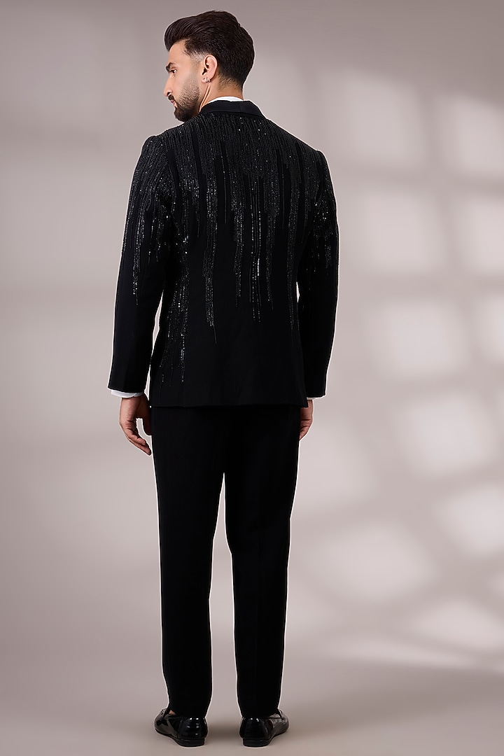Black Suiting Tuxedo Set by Seema Gujral Men at Pernia's Pop Up Shop
