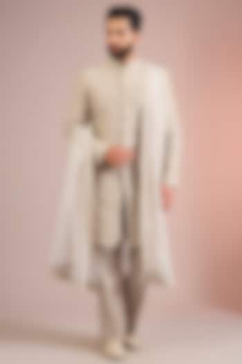 Nude Silk Groom Sherwani Set by Seema Gujral Men at Pernia's Pop Up Shop