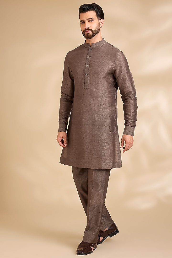 Coffee Brown Silk Groom Sherwani Set by Seema Gujral Men at Pernia's Pop Up Shop