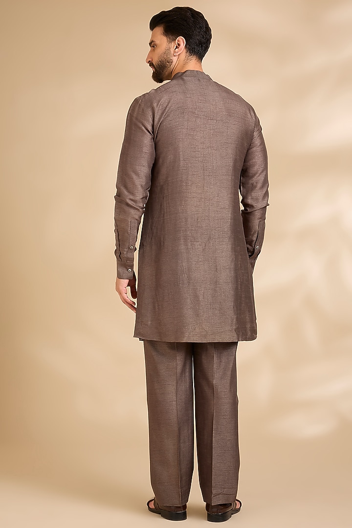 Coffee Brown Silk Groom Sherwani Set by Seema Gujral Men at Pernia's Pop Up Shop