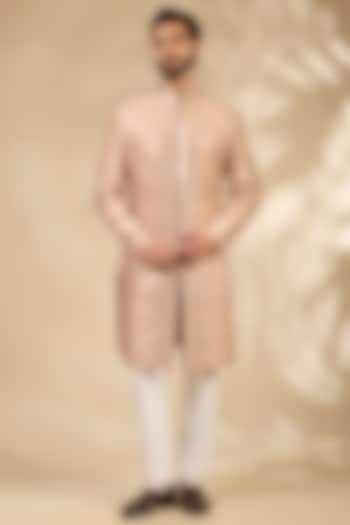 Pink Raw Silk Groom Sherwani Set by Seema Gujral Men at Pernia's Pop Up Shop