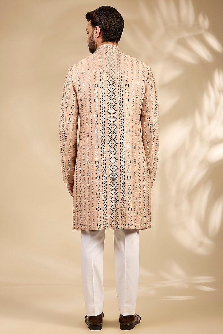 Pink Raw Silk Groom Sherwani Set by Seema Gujral Men at Pernia's Pop Up Shop