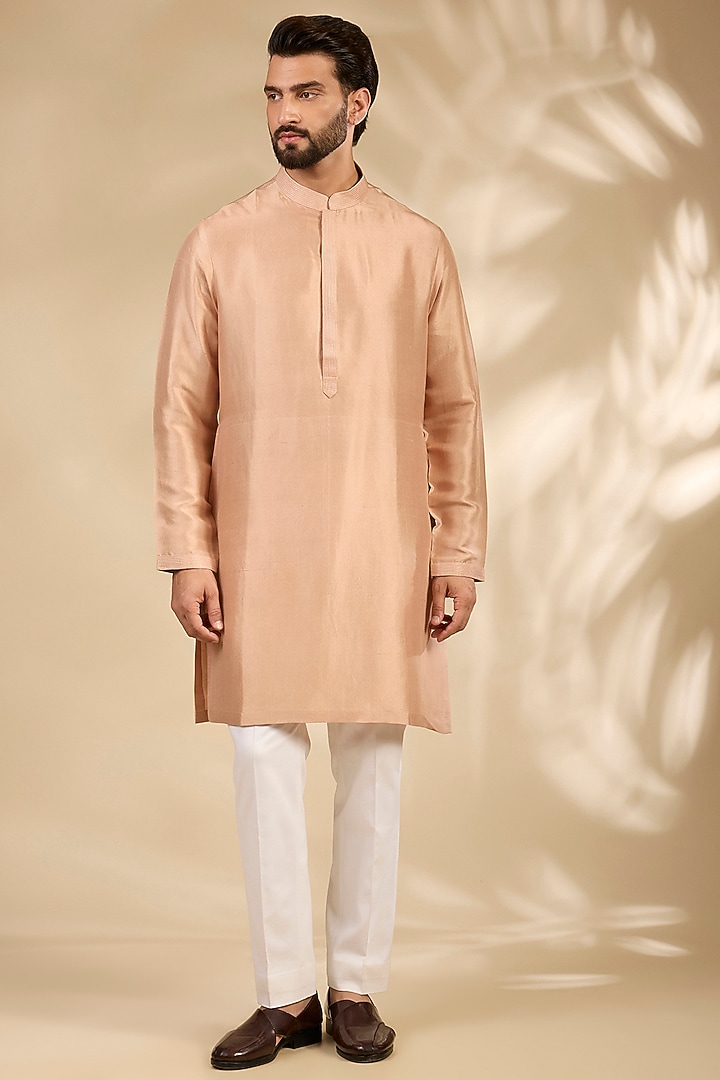 Pink Raw Silk Groom Sherwani Set by Seema Gujral Men at Pernia's Pop Up Shop