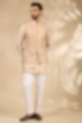 Nude Raw Silk Bundi Jacket Set by Seema Gujral Men at Pernia's Pop Up Shop