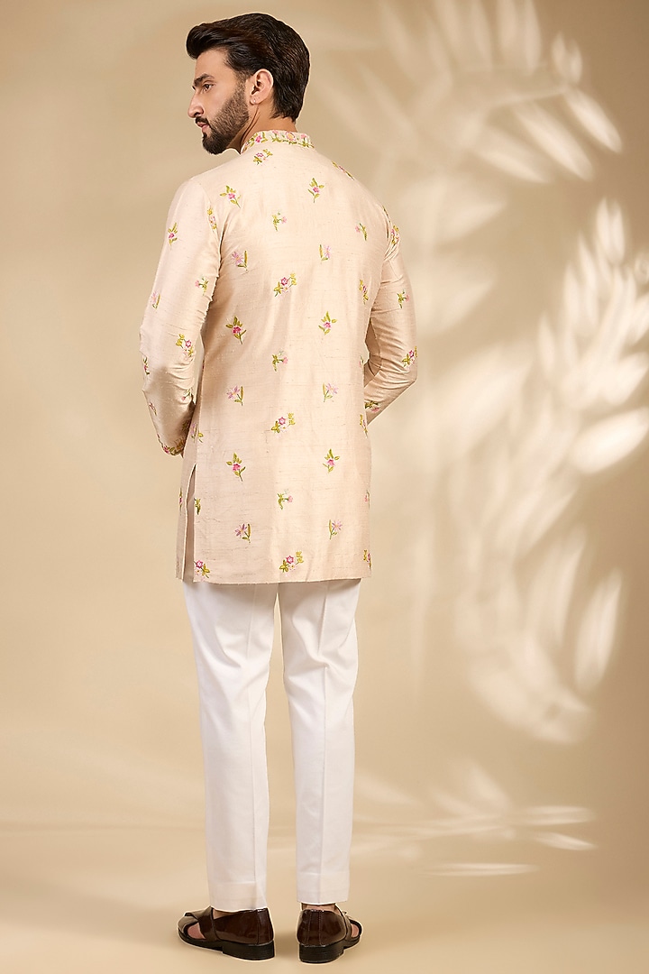 Nude Raw Silk Bundi Jacket Set by Seema Gujral Men at Pernia's Pop Up Shop