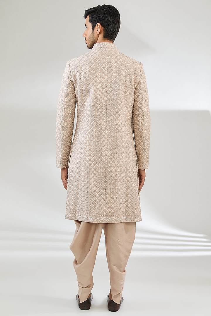 Ivory Raw Silk Embroidered Sherwani Set by Seema Gujral Men at Pernia's Pop Up Shop
