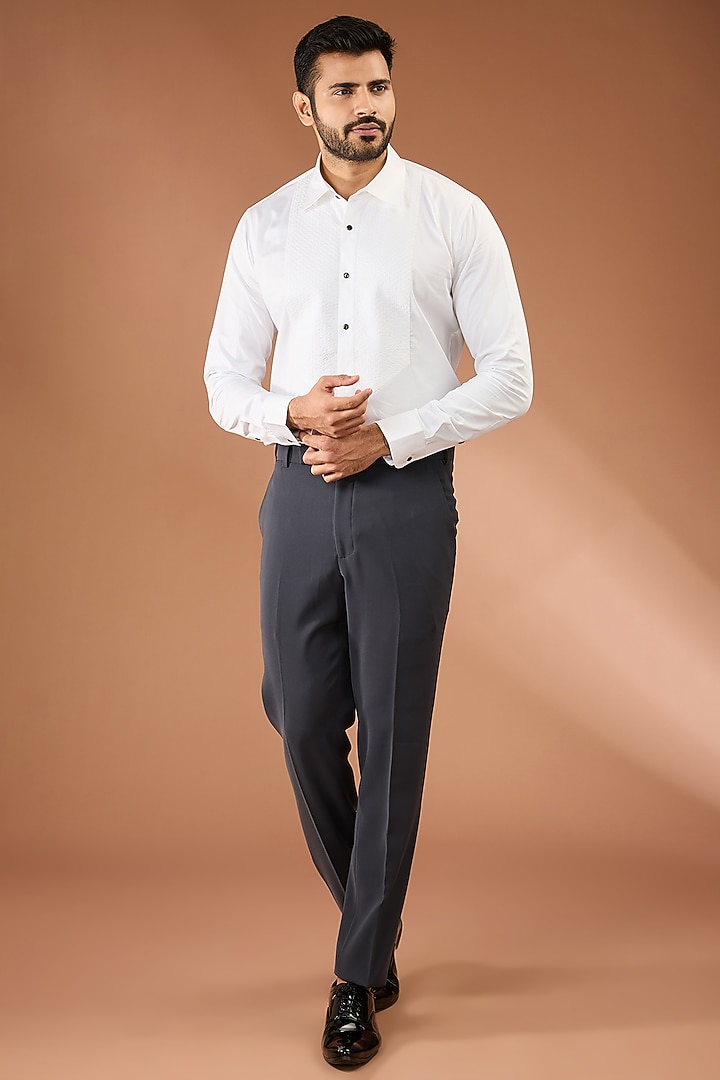 Black Suiting Fabric Embroidered Tuxedo Set by Seema Gujral Men at Pernia's Pop Up Shop