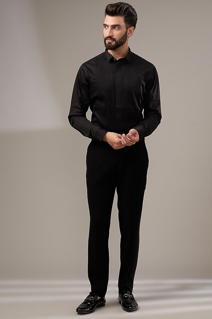 Black Silk Embroidered Tuxedo Set by Seema Gujral Men at Pernia's Pop Up Shop