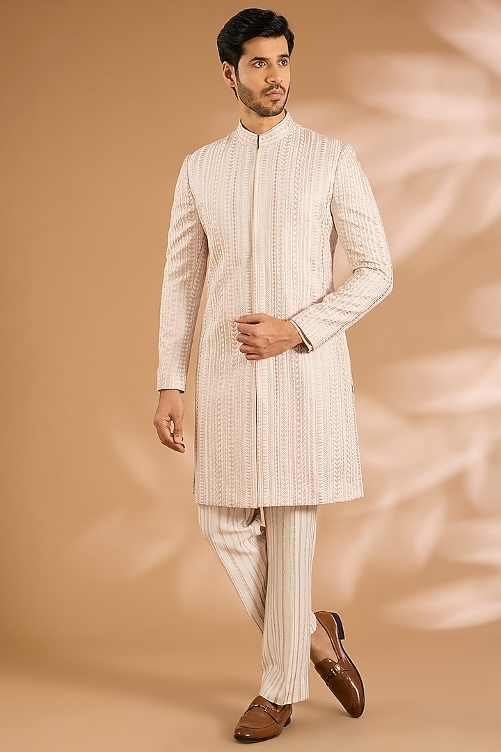 Pink Silk Groom Sherwani Set by Seema Gujral Men at Pernia's Pop Up Shop
