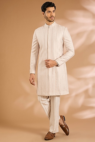 Pink Silk Sherwani Set by Seema Gujral Men