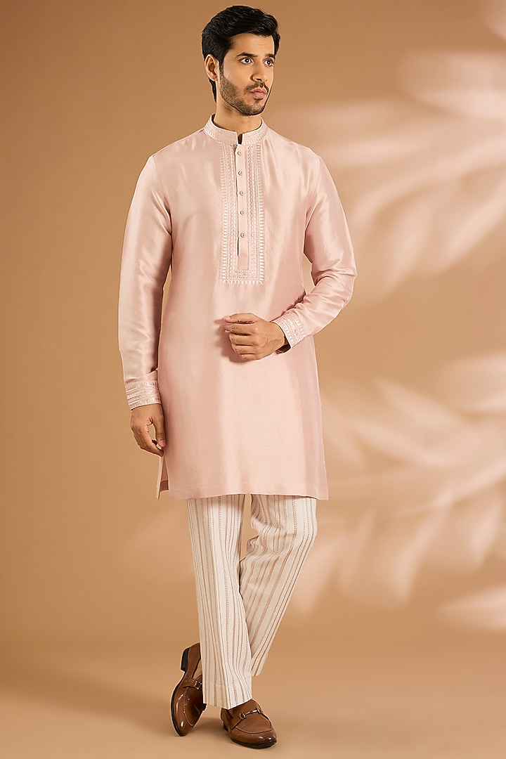 Pink Silk Groom Sherwani Set by Seema Gujral Men at Pernia's Pop Up Shop