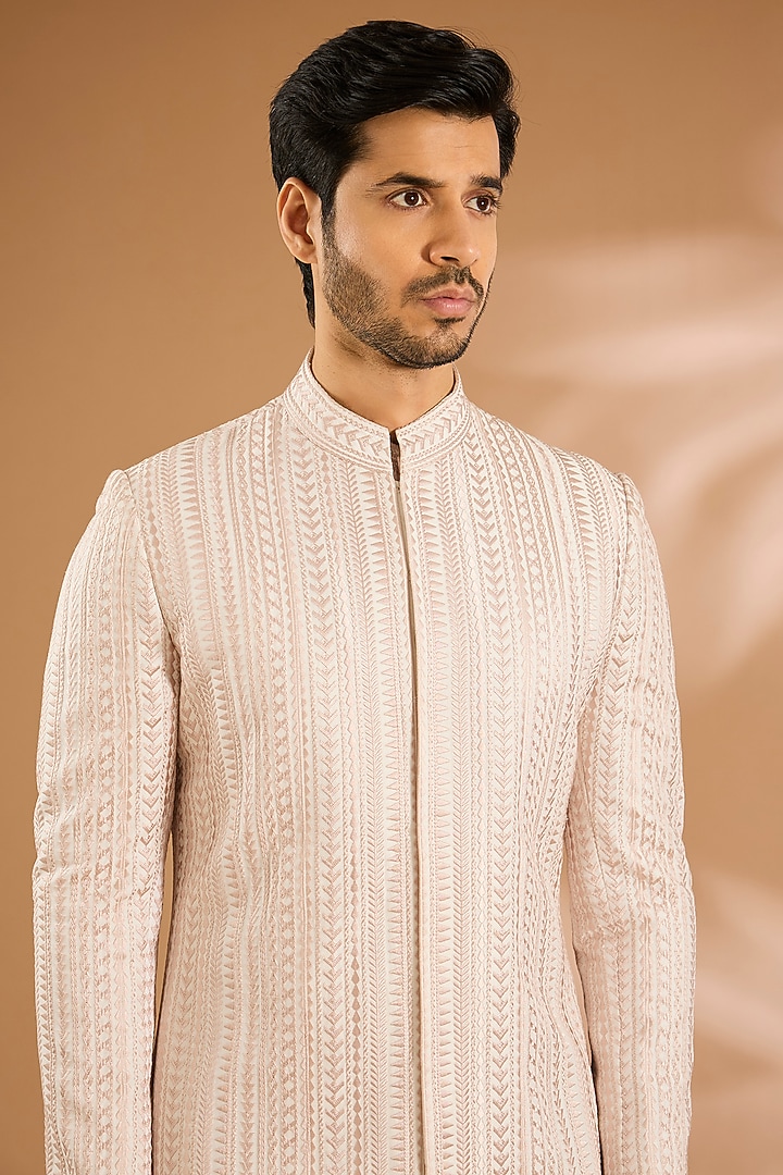 Pink Silk Groom Sherwani Set by Seema Gujral Men at Pernia's Pop Up Shop
