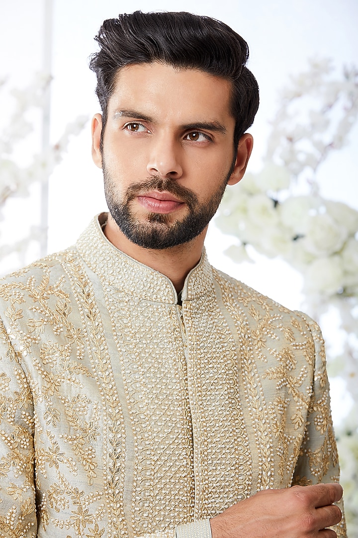 Two-Tone Embroidered Groom Sherwani Set by Seema Gujral Men at Pernia's Pop Up Shop
