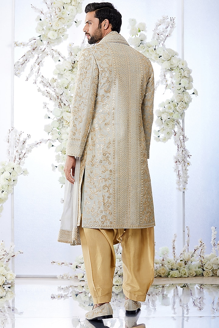 Two-Tone Grey Embroidered Groom Sherwani Set by Seema Gujral Men at Pernia's Pop Up Shop