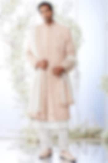 Rose Gold Zardosi Hand Embroidered Groom Sherwani Set by Seema Gujral Men at Pernia's Pop Up Shop