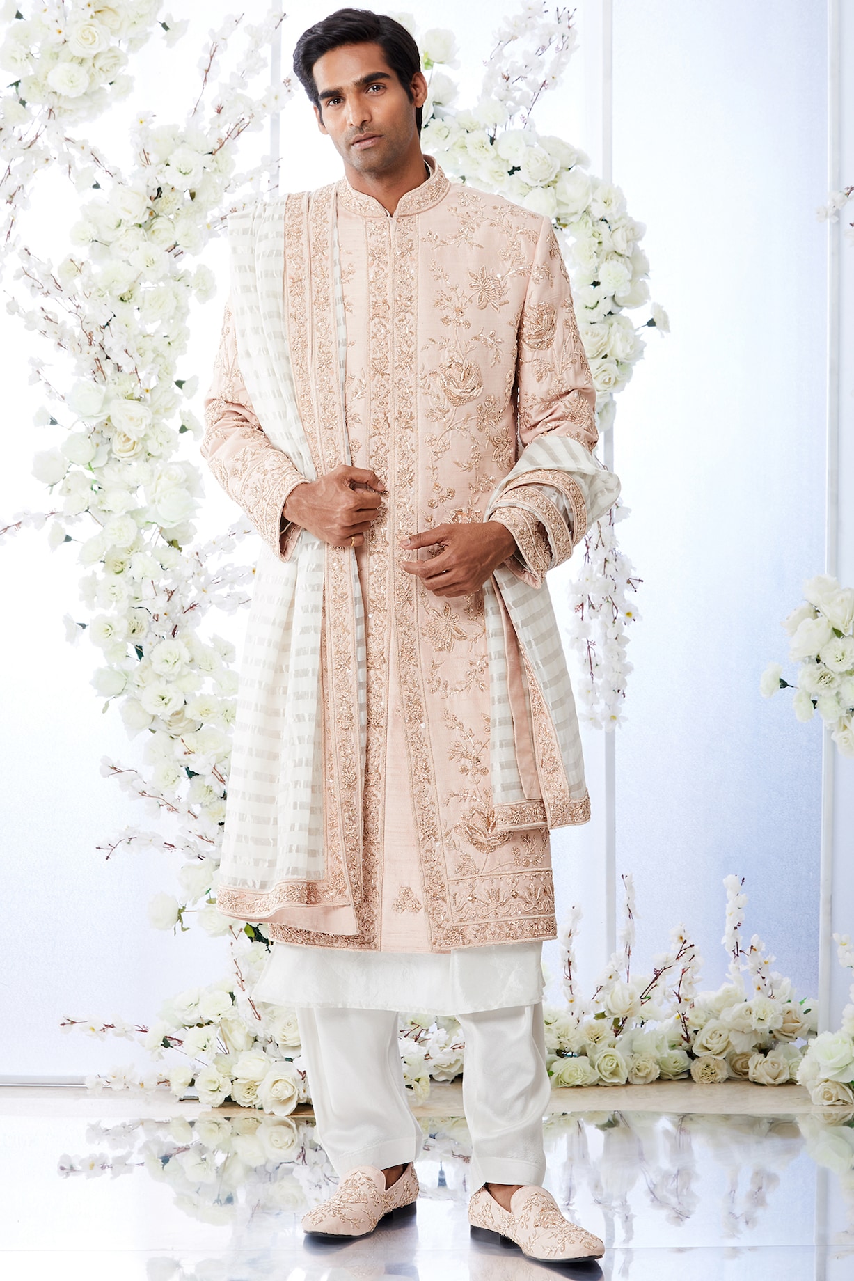 Gold Tussar Sherwani Set With Zardosi Work