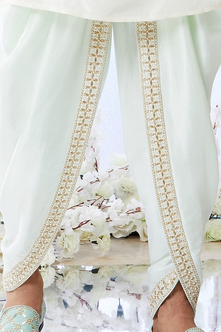 Sage Green Embroidered Nehru Jacket With Kurta Set by Seema Gujral Men at Pernia's Pop Up Shop