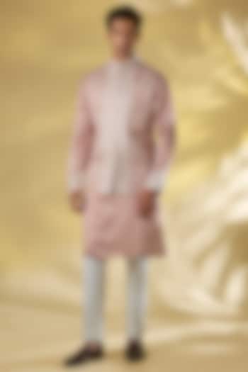 Pink Raw SIlk Embroidered Nehru Jacket Set by Seema Gujral Men