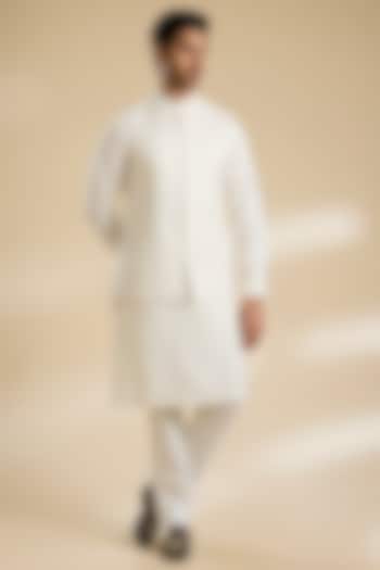 Ivory Silk Nehru Jacket Set by Seema Gujral Men