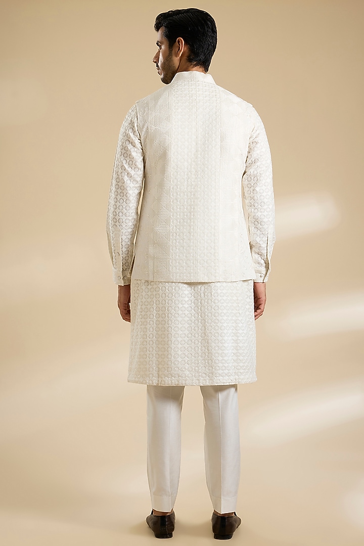 Ivory Silk Nehru Jacket Set by Seema Gujral Men at Pernia's Pop Up Shop