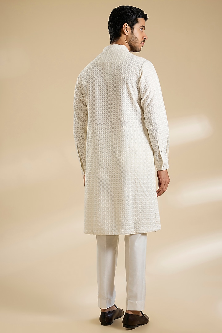 Ivory Silk Nehru Jacket Set by Seema Gujral Men at Pernia's Pop Up Shop