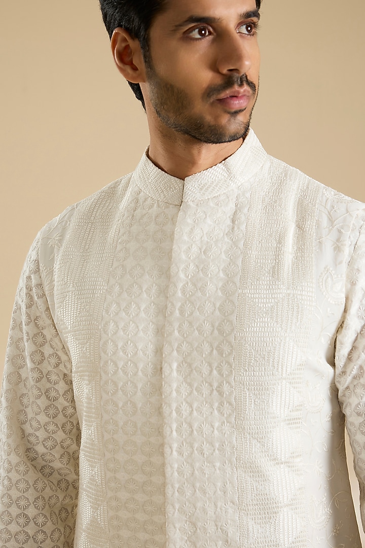 Ivory Silk Nehru Jacket Set by Seema Gujral Men at Pernia's Pop Up Shop
