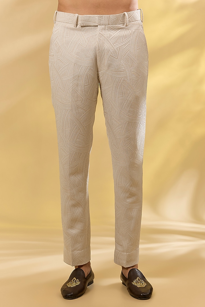 Sand Colored Silk Mirror Embroidered Kurta Set by Seema Gujral Men at Pernia's Pop Up Shop