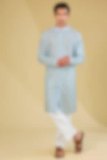 Aqua Blue Silk Dori Embroidered Kurta by Seema Gujral Men at Pernia's Pop Up Shop