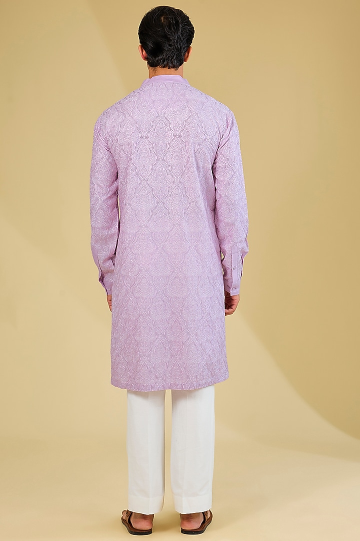 Lavender Silk Dori Embroidered Kurta by Seema Gujral Men at Pernia's Pop Up Shop
