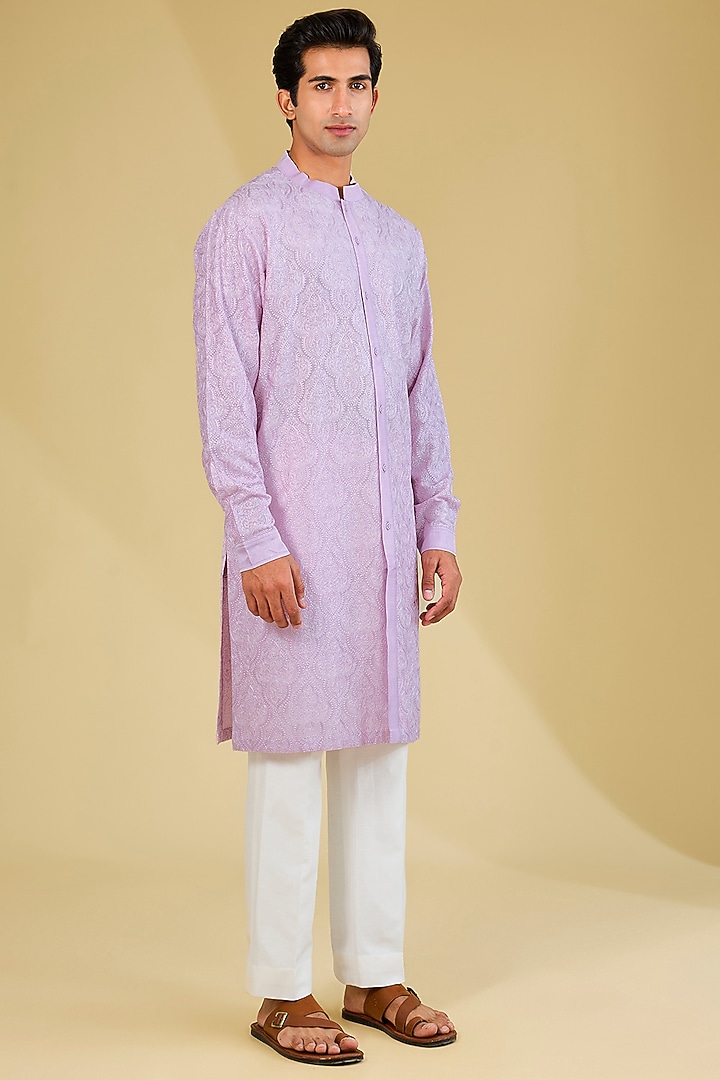 Lavender Silk Dori Embroidered Kurta by Seema Gujral Men at Pernia's Pop Up Shop