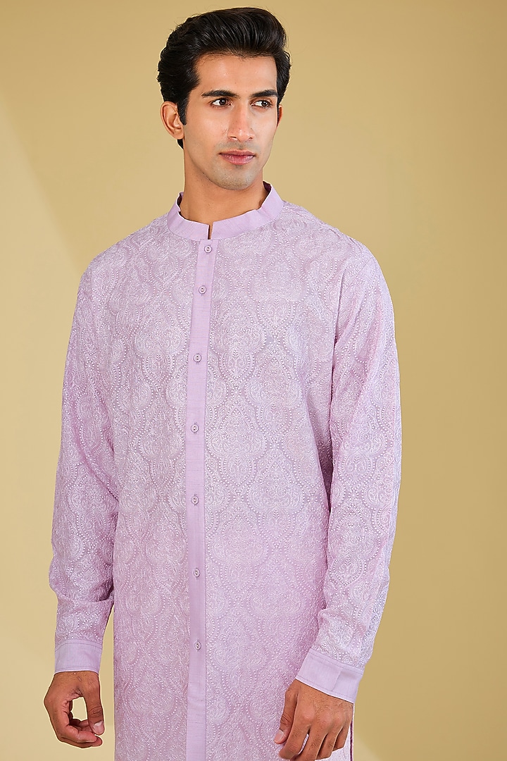 Lavender Silk Dori Embroidered Kurta by Seema Gujral Men at Pernia's Pop Up Shop