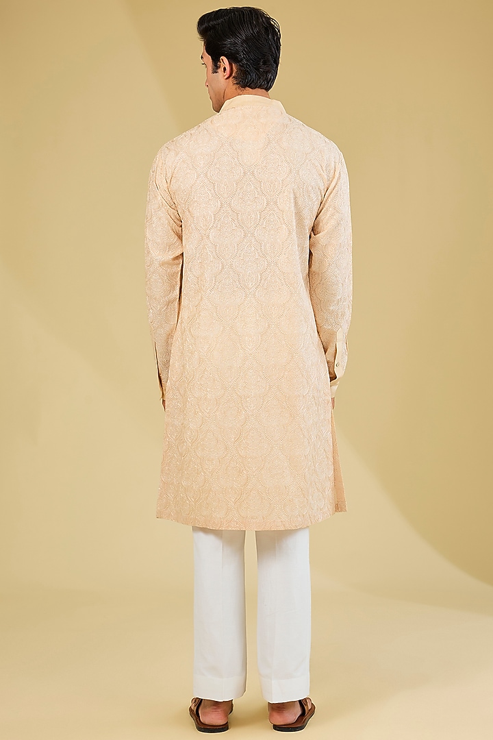 Beige Silk Dori Embroidered Kurta by Seema Gujral Men at Pernia's Pop Up Shop